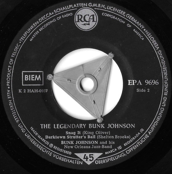Bunk Johnson And His New Orleans Jazz-Band* : The Legendary Bunk Johnson (7", EP)