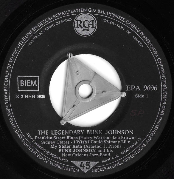 Bunk Johnson And His New Orleans Jazz-Band* : The Legendary Bunk Johnson (7", EP)