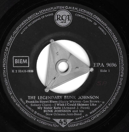 Bunk Johnson And His New Orleans Jazz-Band* : The Legendary Bunk Johnson (7", EP)
