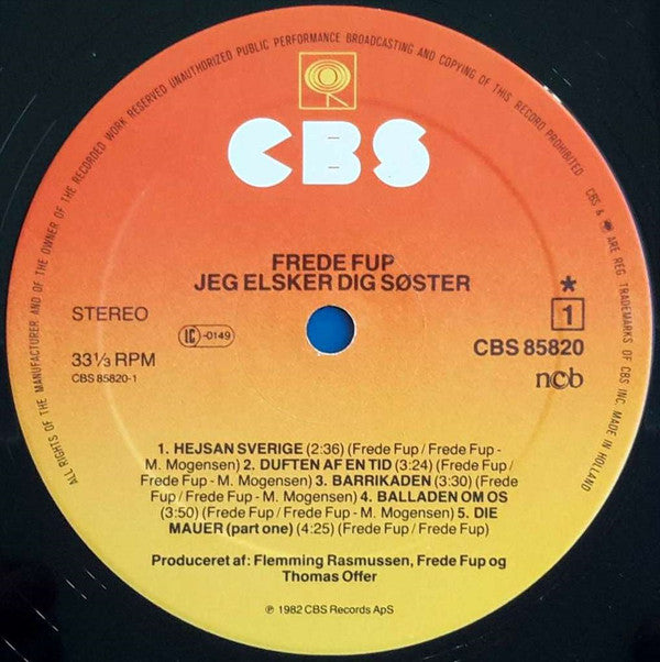 Frede Fup : Jeg Elsker Dig Søster (LP, Album)
