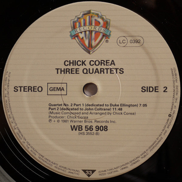 Chick Corea : Three Quartets (LP, Album)