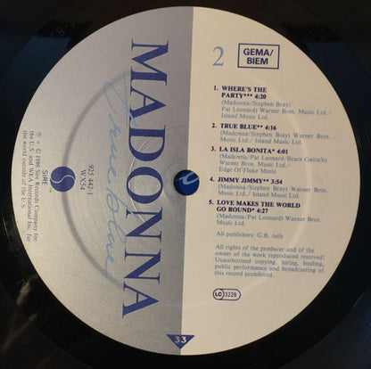 Madonna : True Blue (LP, Album, Tel)