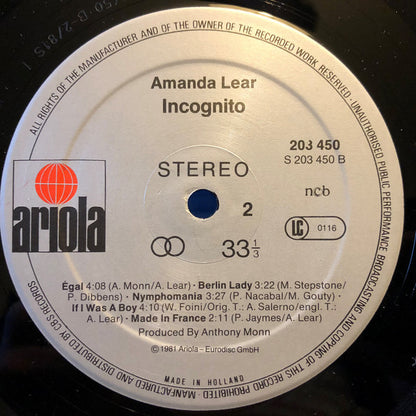 Amanda Lear : Incognito (LP, Album)