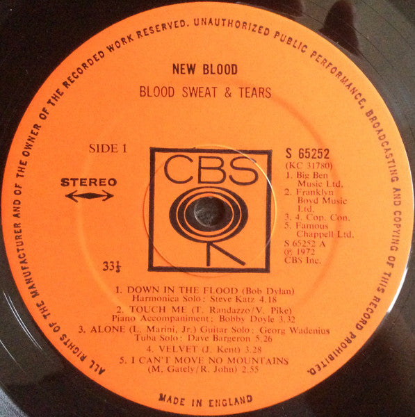 Blood, Sweat & Tears* : New Blood (LP, Album)