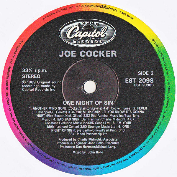 Joe Cocker : One Night Of Sin (LP, Album)