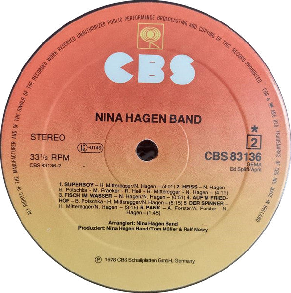 Nina Hagen Band : Nina Hagen Band (LP, Album, RE)