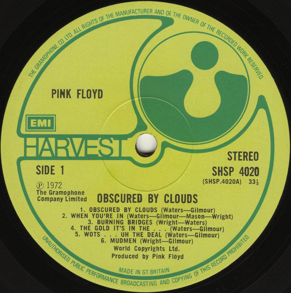 Pink Floyd : Obscured By Clouds (LP, Album, Fir)