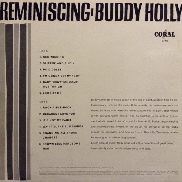 Buddy Holly : Reminiscing (LP, Album, Mono)