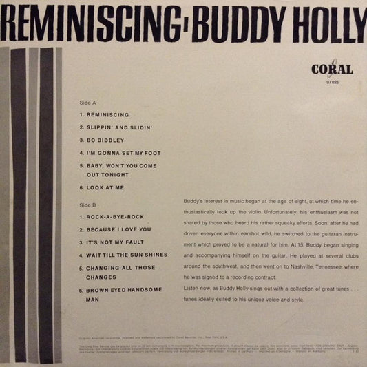 Buddy Holly : Reminiscing (LP, Album, Mono)
