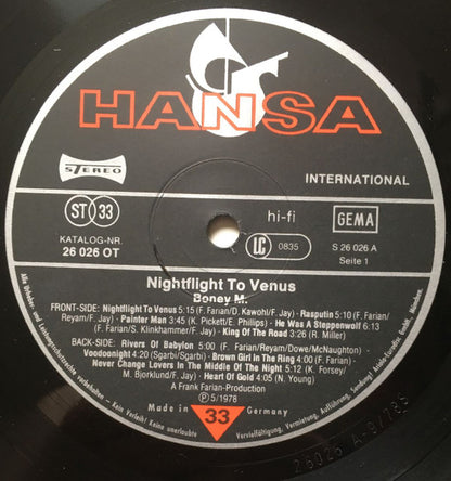 Boney M. : Nightflight To Venus (LP, Album, Fou)