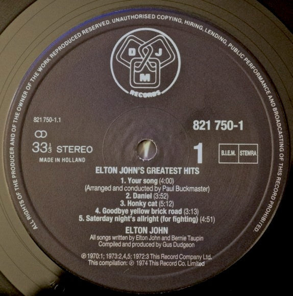 Elton John : Greatest Hits (LP, Comp, RE)