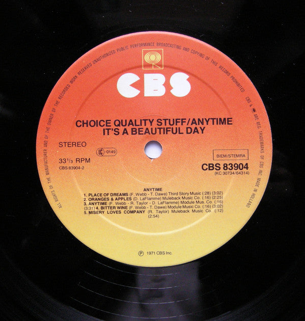 It's A Beautiful Day : Choice Quality Stuff/Anytime (LP, Album, RE)