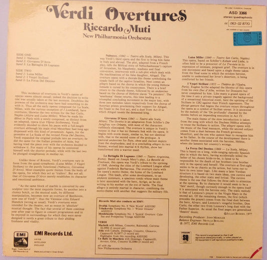 Giuseppe Verdi, Riccardo Muti, New Philharmonia Orchestra : Overtures (LP, Quad)