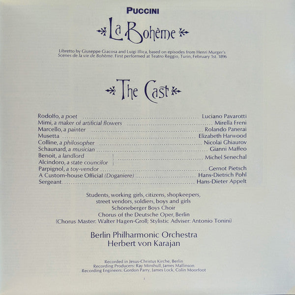 Giacomo Puccini - Luciano Pavarotti · Mirella Freni · Nicolai Ghiaurov · Elizabeth Harwood · Rolando Panerai · Gianni Maffeo · Berliner Philharmoniker · Herbert von Karajan : La Bohème (2xLP + Box)
