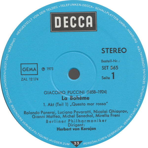 Giacomo Puccini - Luciano Pavarotti · Mirella Freni · Nicolai Ghiaurov · Elizabeth Harwood · Rolando Panerai · Gianni Maffeo · Berliner Philharmoniker · Herbert von Karajan : La Bohème (2xLP + Box)