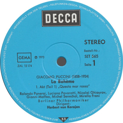 Giacomo Puccini - Luciano Pavarotti · Mirella Freni · Nicolai Ghiaurov · Elizabeth Harwood · Rolando Panerai · Gianni Maffeo · Berliner Philharmoniker · Herbert von Karajan : La Bohème (2xLP + Box)