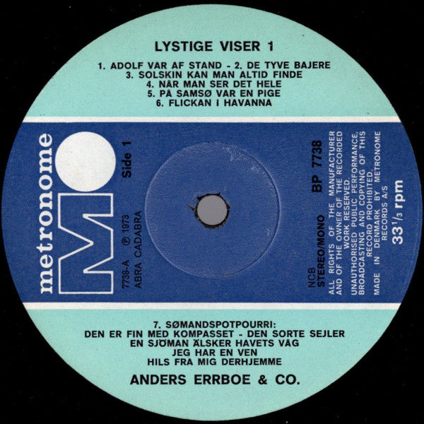 Anders Errboe & Co. : Lystige Viser I (LP, Album, RE, Non)
