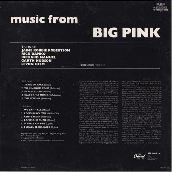 The Band : Music From Big Pink (LP, Album, RE)