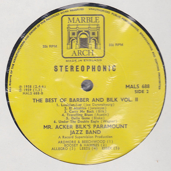 Chris Barber's Jazz Band / Acker Bilk And His Paramount Jazz Band : The Best Of Barber And Bilk Volume 2 (LP, Comp)