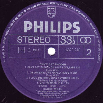 Barry White : Can't Get Enough (LP, Album)