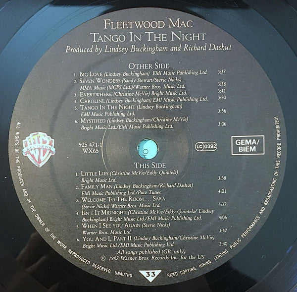 Fleetwood Mac : Tango In The Night (LP, Album, Tel)