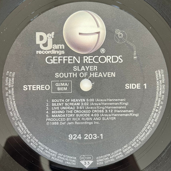 Slayer : South Of Heaven (LP, Album, Tel)