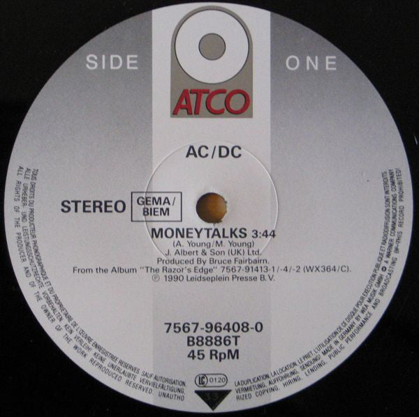 AC/DC : Moneytalks (12", Single)