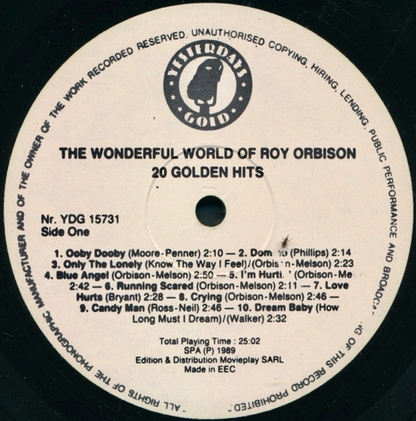 Roy Orbison : The Wonderful World Of Roy Orbison (20 Golden Hits) (LP, Comp)