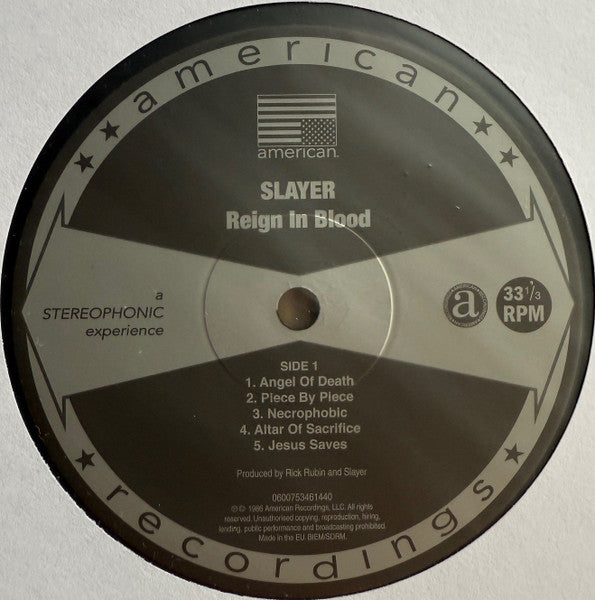 Slayer : Reign In Blood (LP, Album, RE, RM)