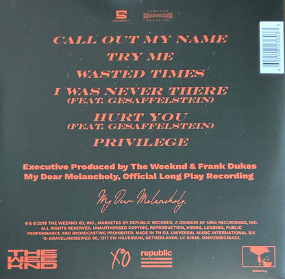 The Weeknd : My Dear Melancholy, (LP, S/Sided, EP, Etch, RE, RP, 180)