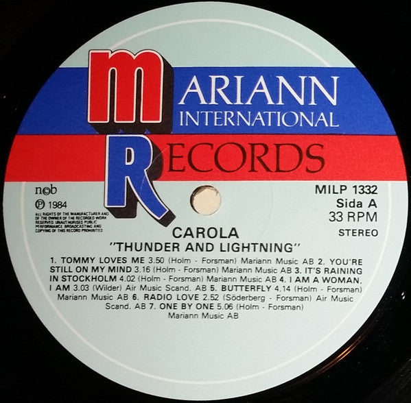 Carola (3) : Thunder And Lightning (LP, Album)
