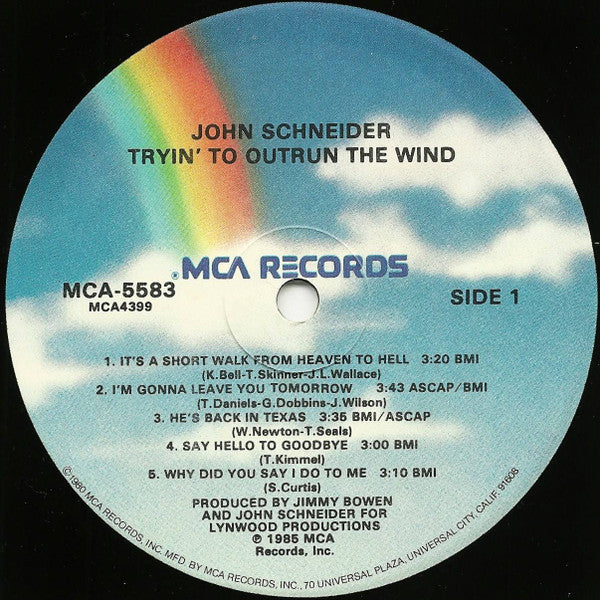 John Schneider : Tryin' To Outrun The Wind (LP, Album, Glo)