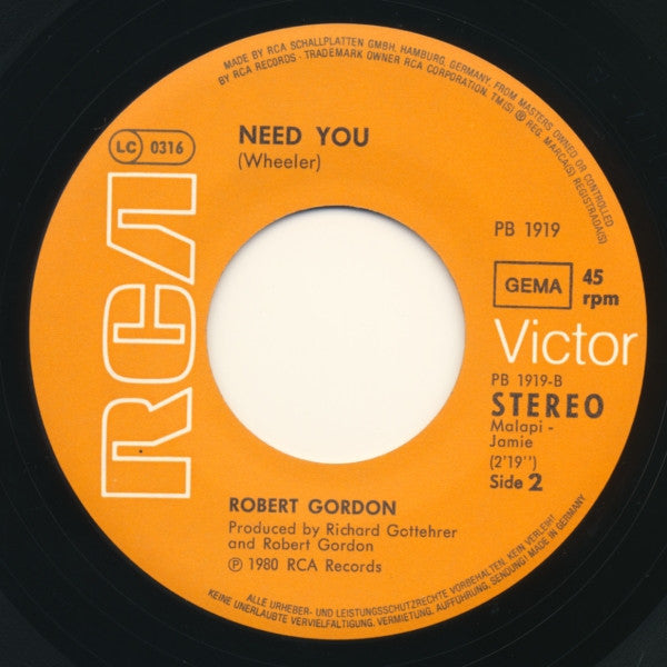 Robert Gordon (2) : Born To Lose / Need You (7")