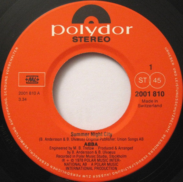 ABBA : Summer Night City (7", Single)