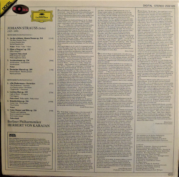 Johann Strauss* : Berliner Philharmoniker • Herbert von Karajan : An Der Schönen, Blauen Donau (LP)
