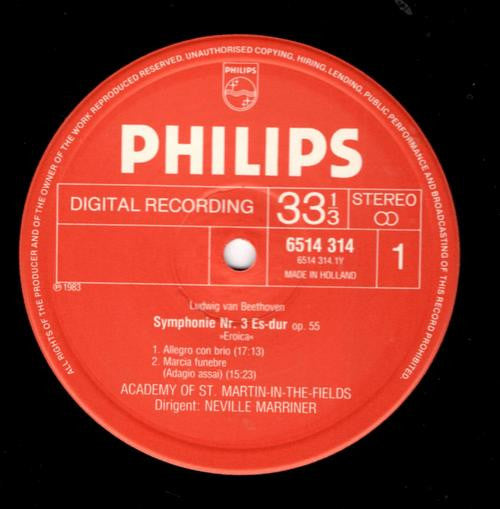 Beethoven*, Academy Of St. Martin-in-the-Fields*, Neville Marriner* : Symphonie Nr. 3 "Eroica" (LP)
