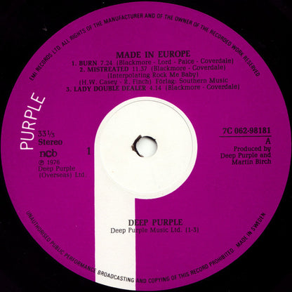 Deep Purple : Made In Europe (LP, Album, Gat)