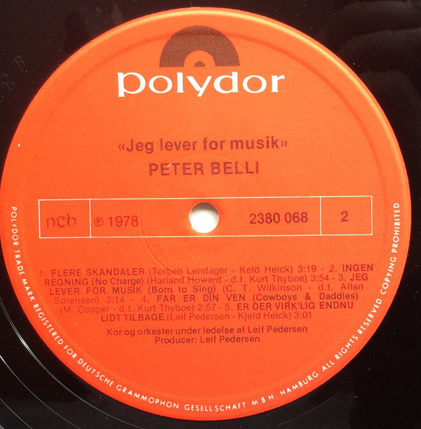 Peter Belli : Jeg Lever For Musik (LP, Album)