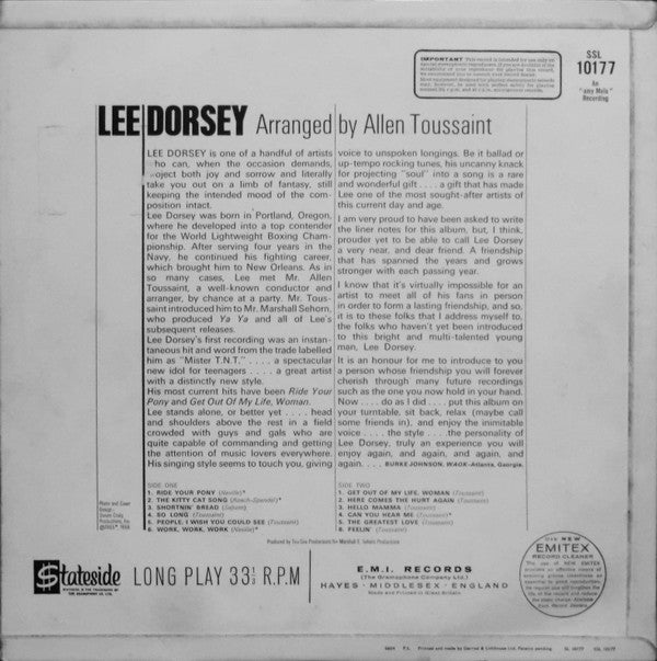Lee Dorsey : Ride Your Pony - Get Out Of My Life Woman (LP, Album)