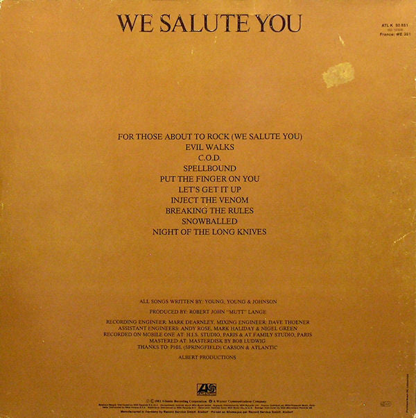 AC/DC : For Those About To Rock We Salute You (LP, Album, Gat)