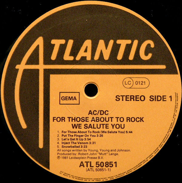 AC/DC : For Those About To Rock We Salute You (LP, Album, Gat)