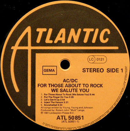 AC/DC : For Those About To Rock We Salute You (LP, Album, Gat)