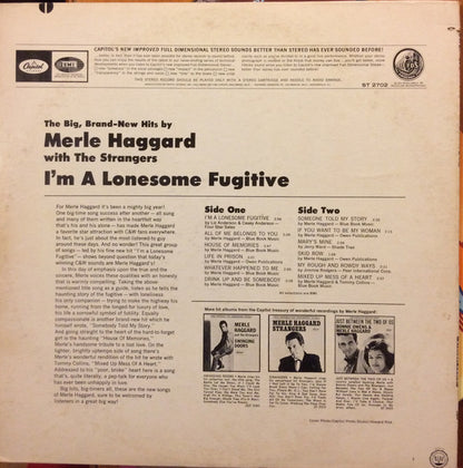 Merle Haggard And The Strangers (5) : I'm A Lonesome Fugitive (LP, Album, Scr)