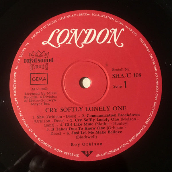 Roy Orbison : Cry Softly Lonely One (LP, Album)