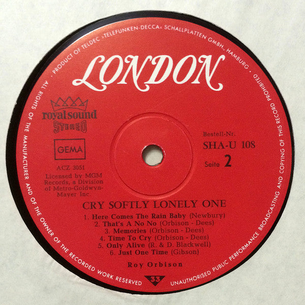 Roy Orbison : Cry Softly Lonely One (LP, Album)