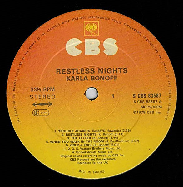 Karla Bonoff : Restless Nights (LP, Album)