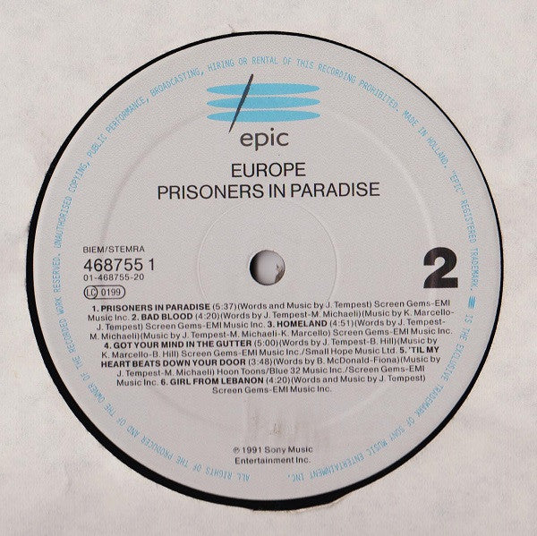 Europe (2) : Prisoners In Paradise (LP, Album)