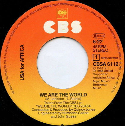 USA For Africa : We Are The World (7", Single)