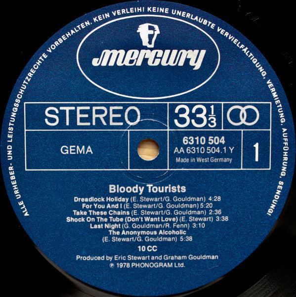 10cc : Bloody Tourists (LP, Album, Gat)