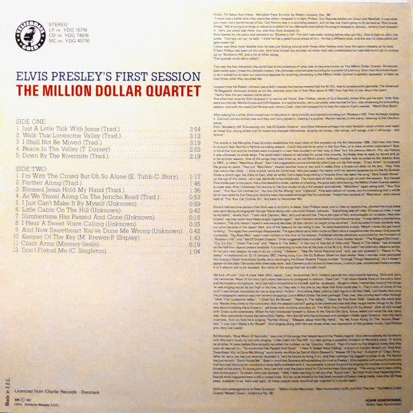 Elvis Presley, Jerry Lee Lewis, Carl Perkins, Johnny Cash : Elvis Presley's First Session The Million Dollar Quartet (LP, Album, RE)